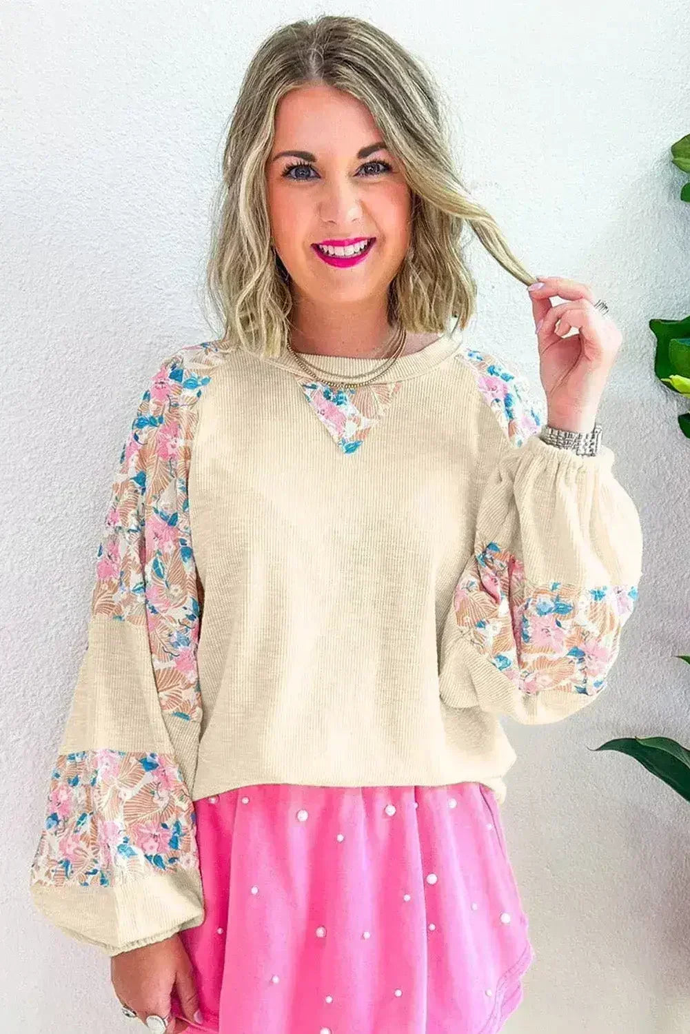 Floral Patchwork Blouse - Balloon Sleeve Top | Femstylo