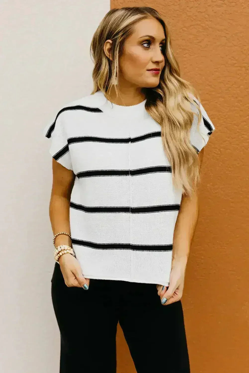 Batwing Stripes Sleeve Sweater - Striped Oversized Tee | Femstylo