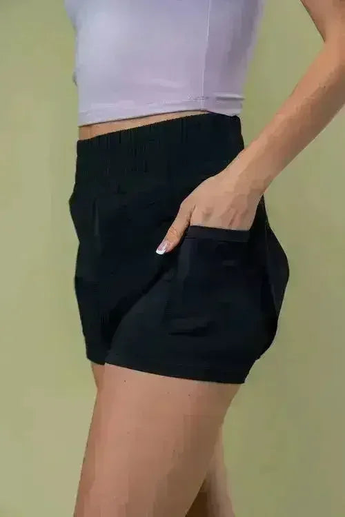 High Waisted Knit Shorts - Built-In Liner & Pockets | Femstylo