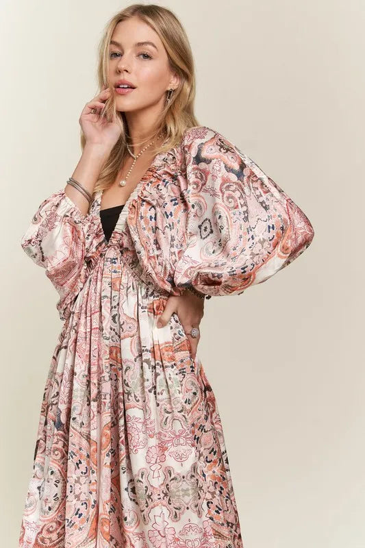 Printed V-Neck Batwing Sleeve Summer Dress For Women – Vibrant Print, Chic & Relaxed, Flattering, Effortlessly Stylish