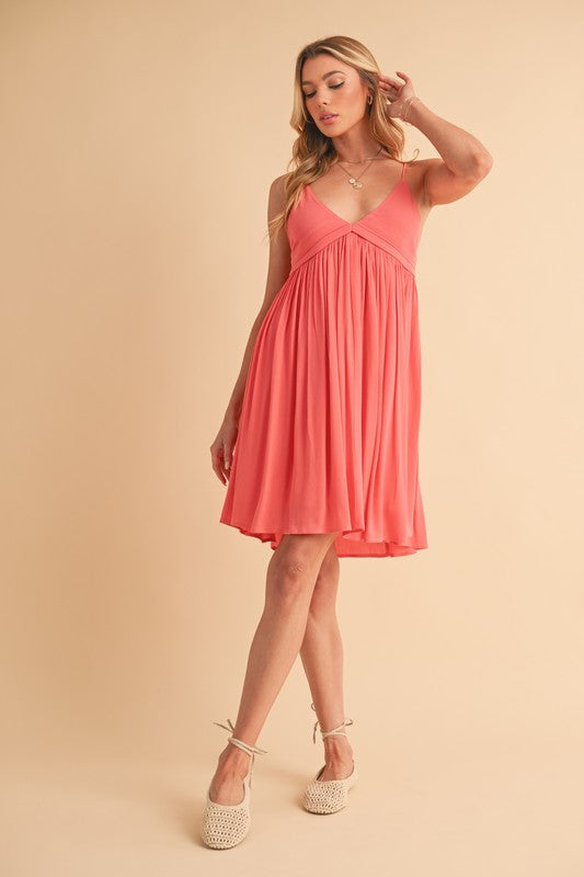New Summer Ruched Plunge Comfortable Mini Cami Dress For Women – Flattering Fit with Plunging Neckline and Sculpted Design