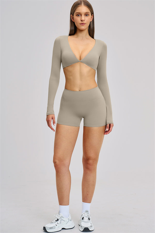 The Zestful Long Sleeve Crop Top Shorts 2-Piece Set