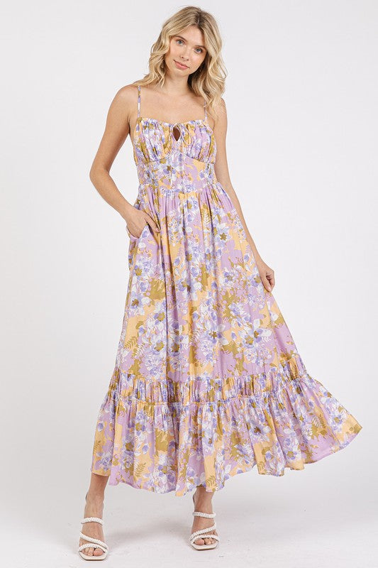 Floral Smocked Back Ruffled Hem Maxi Cami Dress For Summer – Boho Chic, Trendy, Fluttering, Feminine & Effortlessly Stylish