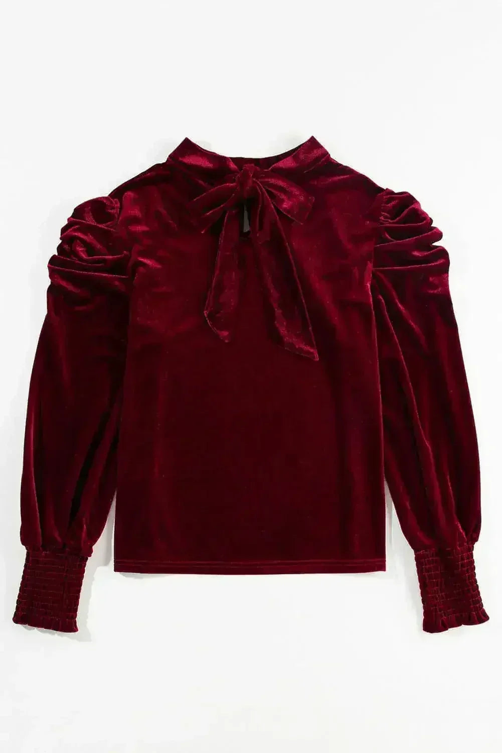 Fiery Red Velvet Blouse - Mock Neck & Puff Sleeves | Femstylo