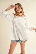Off-Shoulder Balloon Sleeve Blouse | Feminine Cotton Top - Femstylo