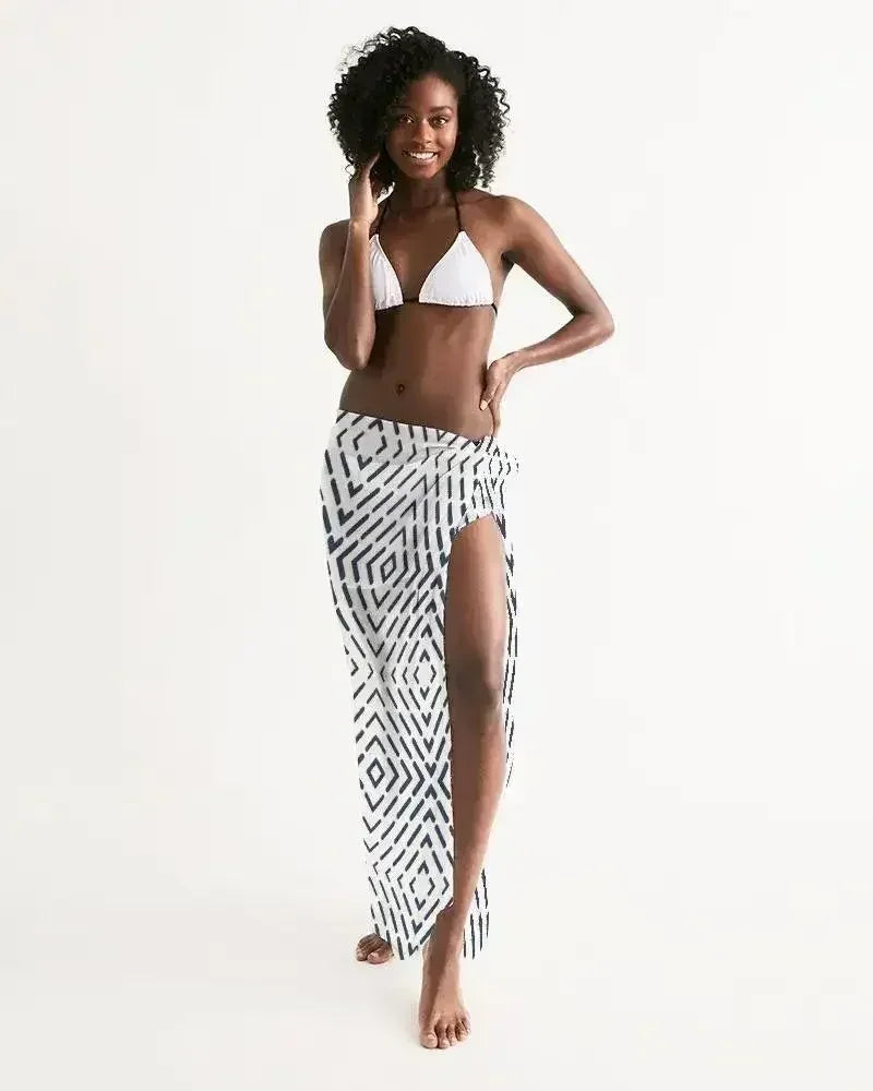 Sheer Swimsuit Cover Up Abstract Print Black and White