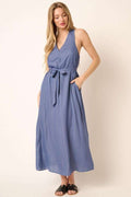 Cross Back Belted V-Neck Tank Maxi Dress For Women – Effortlessly Chic Elegant and Flattering Maxi Dress with Unique Cross Back Detail