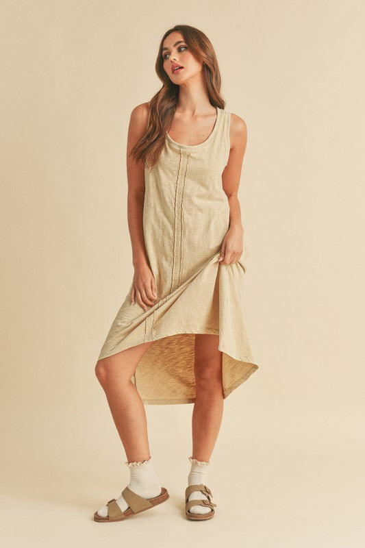 High-Low Hem Scoop Neck Midi Tank Dress  For Women Casual Chic with Trendy High-Low Design & Comfortable Tank Style