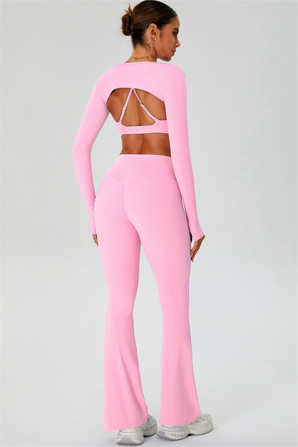 The Ember Sports Bra Crop Top Flared Leggings 3-Piece Set