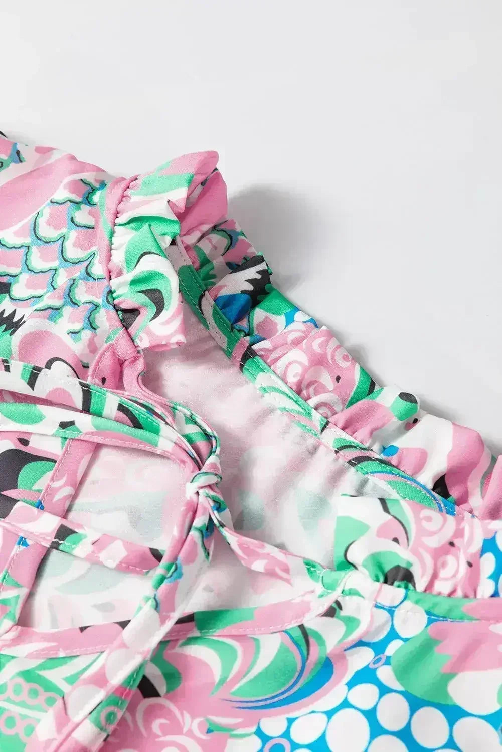 Green Floral V-Neck Blouse – Tied Detail & Loose Fit | Feminine Style