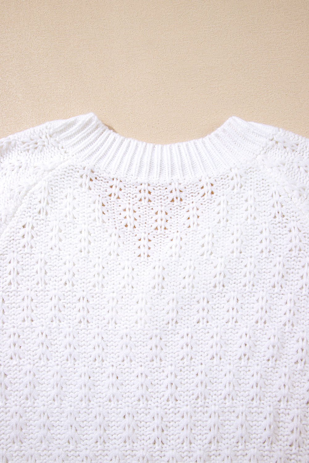 White Plain Knit Ribbed Edge V Neck Loose Sweater - Femstylo