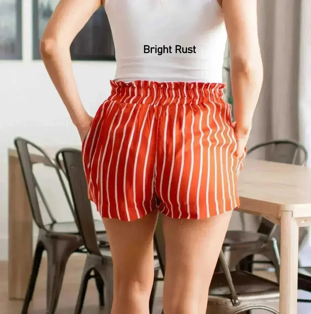 Multi-striped Tie-front High Paperbag Waist Woven Pull-on Shorts