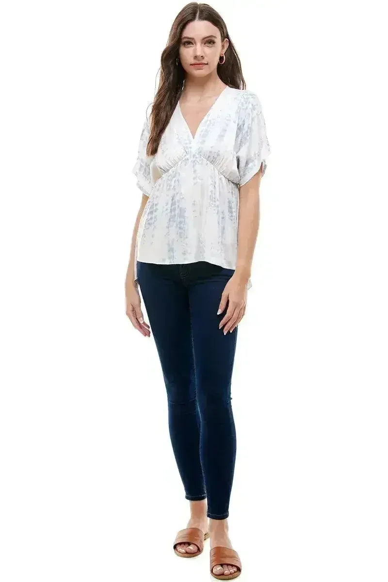 Flow V-Neck Tie-Dye Top – Relaxed Fit & Dolman Sleeves | Femstylo
