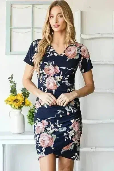 Ruched Floral Mini Dress – Vibrant Plus-Size Summer Style