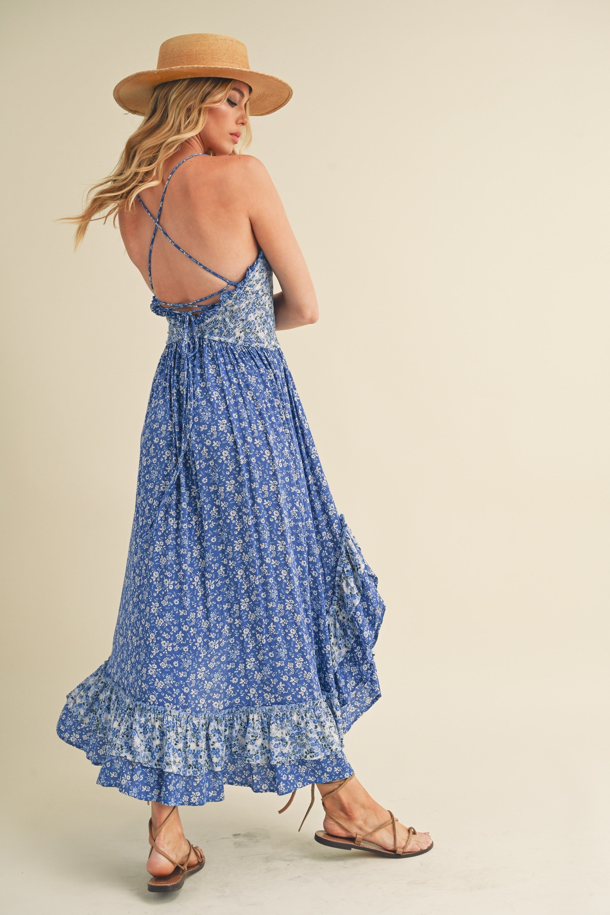Ditsy Floral Ruffled Hem Maxi Women Cami Dress –Feminine Floral Print, Elegant Maxi Length, Flowy & Comfortable Design for Casual & Special Occasions