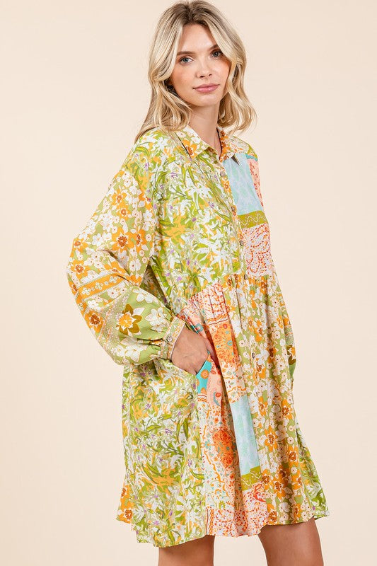 New Summer Floral Button Detail Long Sleeve Shirt Dress For Women – Elegant, Trendy, Fluttering, Feminine & Timeless Chic