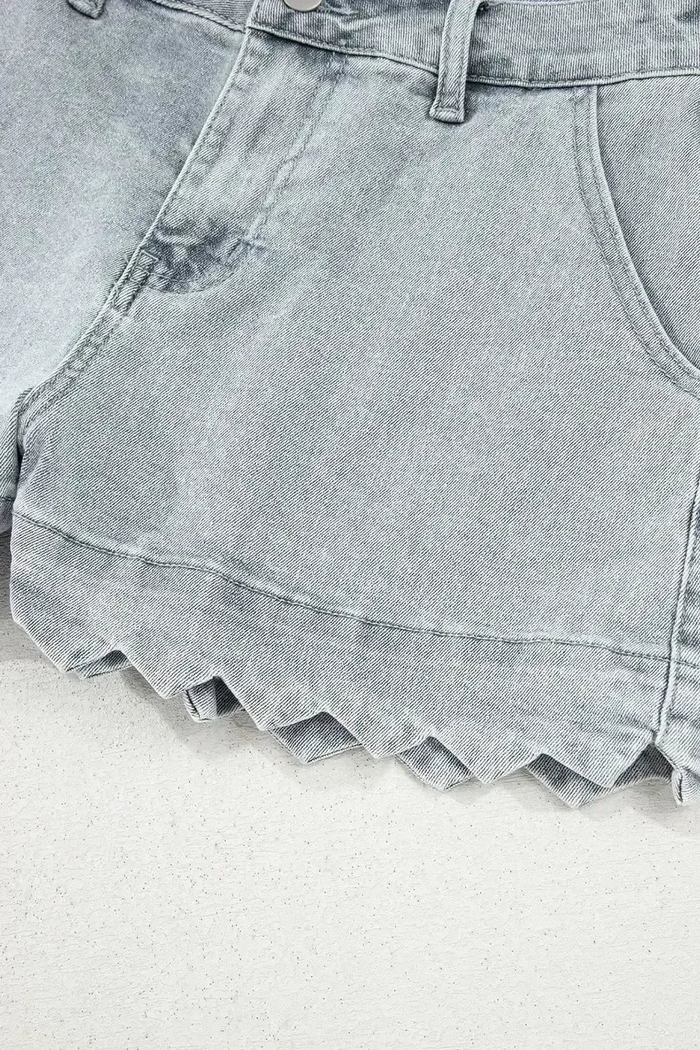 Sail Blue Scalloped Hemline Light Wash Denim Shorts