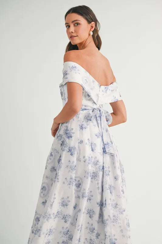 Floral Printed Off Shoulder Maxi Dress – Chic Off Shoulder Maxi Dress, Vibrant Floral Print, Beach Vacation Dress, Casual Summer Maxi Dress