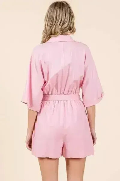 Tie Waist Half Sleeve Romper – Stylish Viscose-Linen Jumpsuit | Mittoshop – Femstylo
