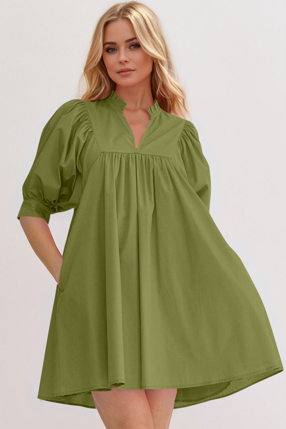 Pink Puff Sleeve Mini Dress Casual and Feminine Dress for Women Simple Classic Summer Dress