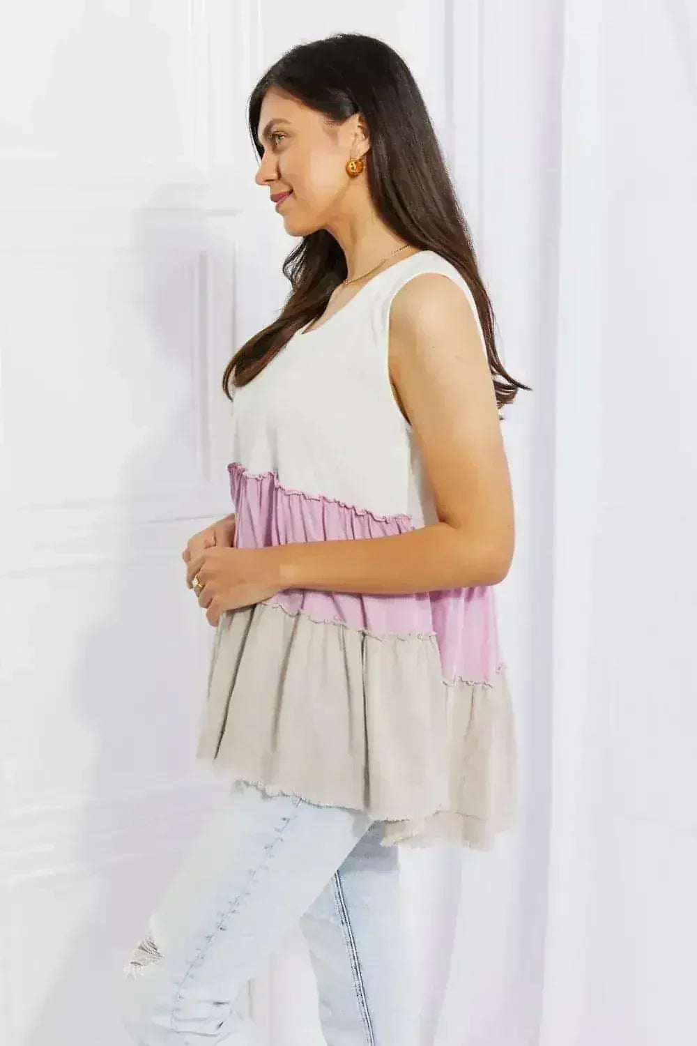 Lavender Color Block Baby doll Top - Sunset Design | Femstylo