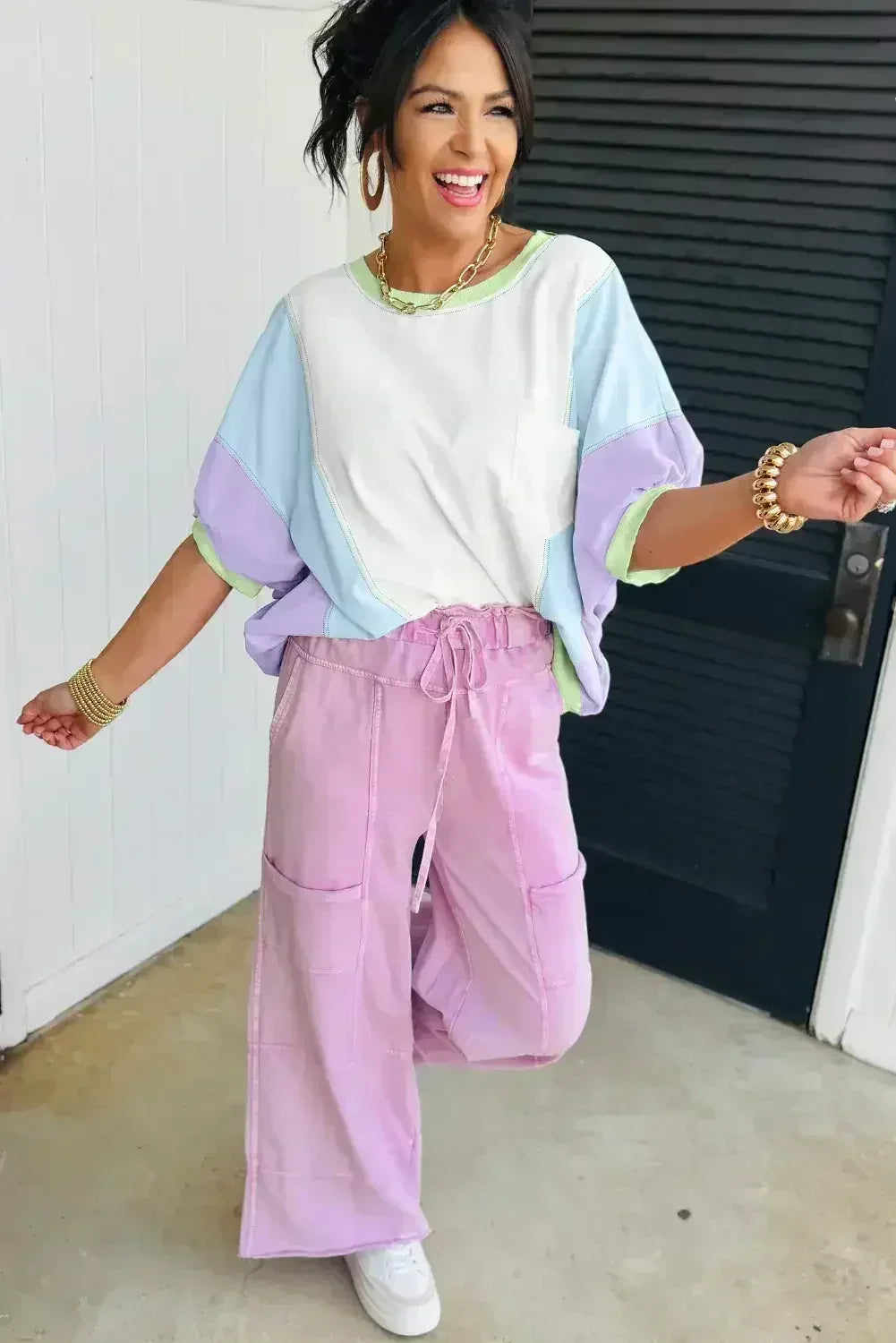 Purple Colorblock Patchwork Oversized T Shirt