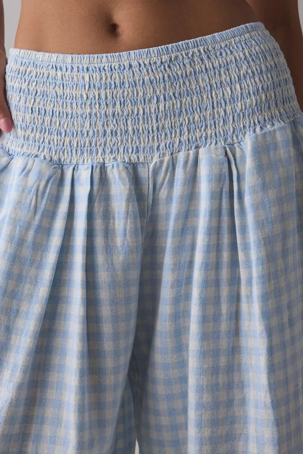 Myosotis Gingham Smocked High Waist Loose Pants