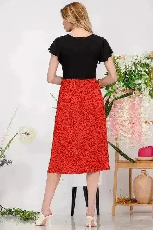 Two Tone Animal Print Midi Dress | Flutter Sleeve Plus Dress -femstylo