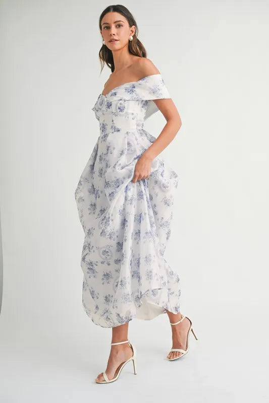 Floral Printed Off Shoulder Maxi Dress – Chic Off Shoulder Maxi Dress, Vibrant Floral Print, Beach Vacation Dress, Casual Summer Maxi Dress