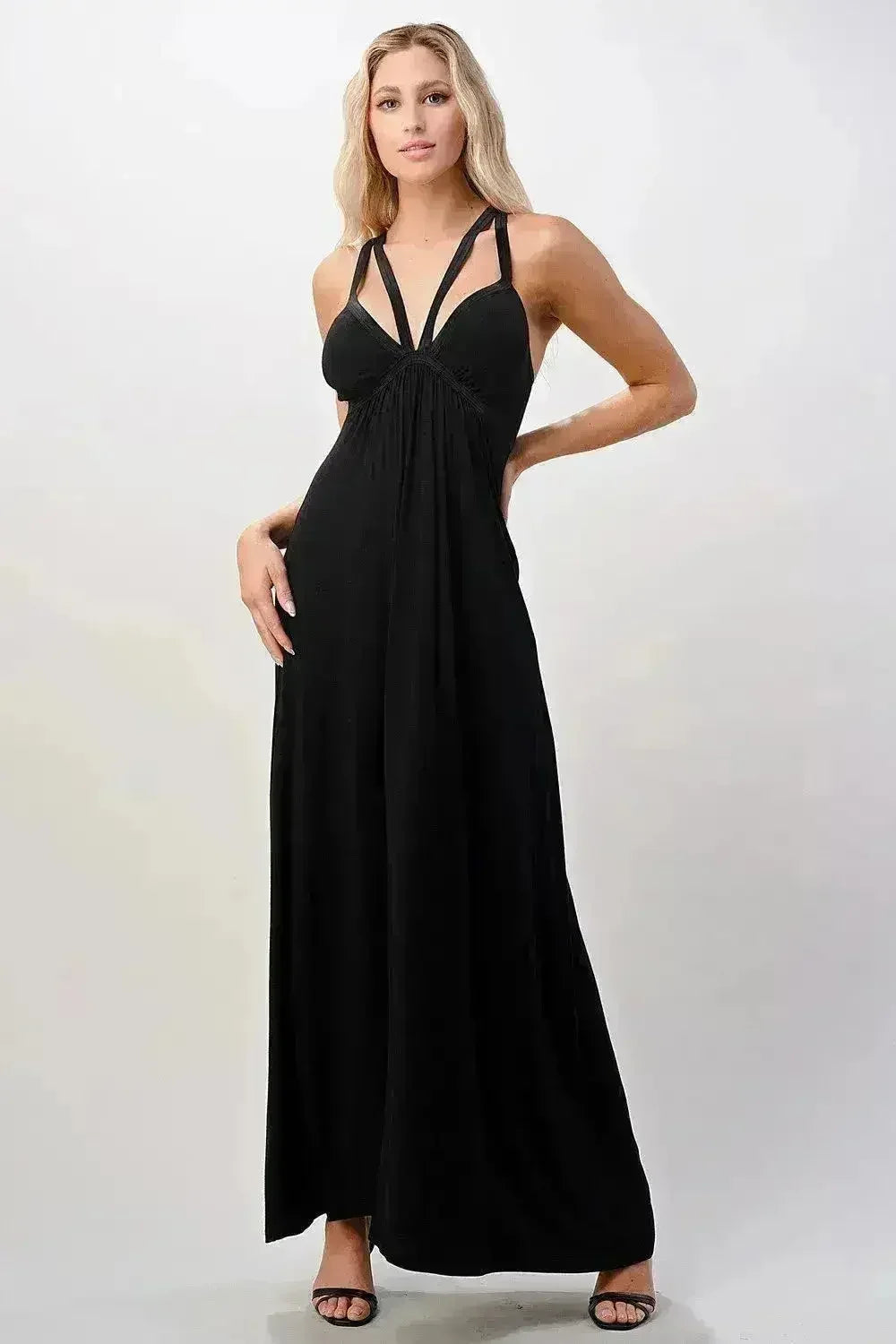 Strappy V-Neck Criss Cross Maxi Dress Flowy  - Femstylo