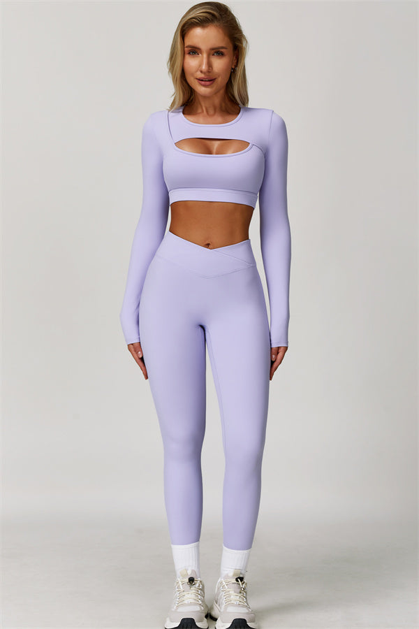 The Lavish Long Sleeve Cut-out Crop Top Leggings 2-Piece Set