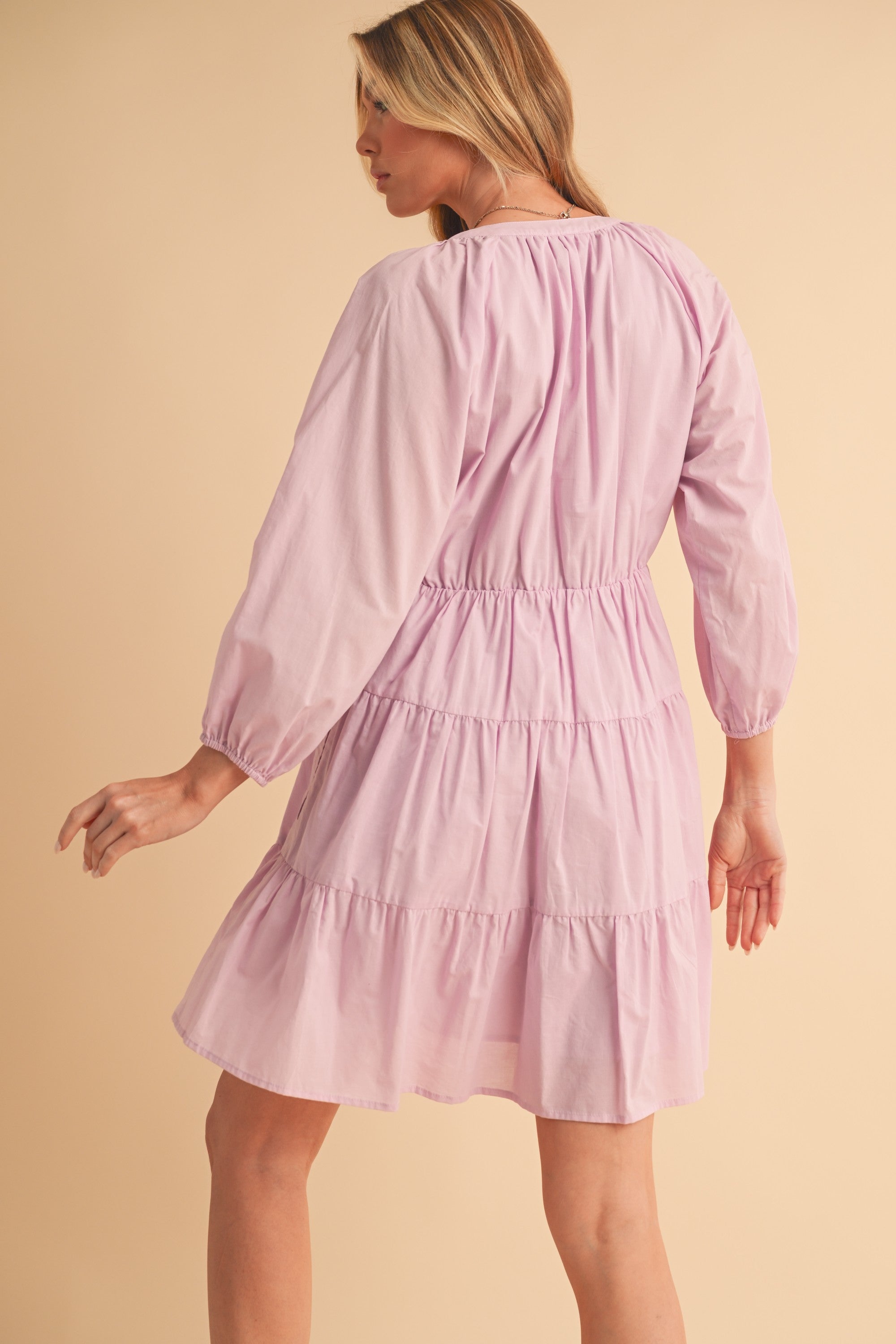 Notched Balloon Sleeve Tiered Mini Dress For Women–Trendy, Chic Style with Modern Balloon Sleeves, Tiered Layers for a Playful & Flirty Look