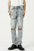 Distressed Side Zip Jeans with Pockets