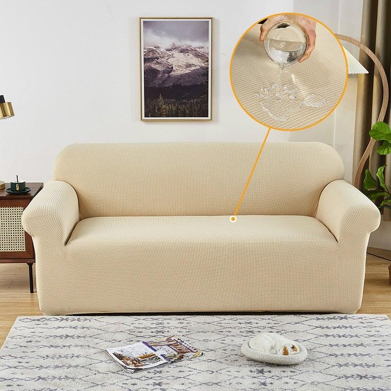 Elastic Waterproof Sofa Cover Plain Color Stretch Sofa Covers for Living Room Slipcover Couch Cover Furniture Protector Sofa Covers Non Slip Sofa Slipcovers with Elastic Hem Living Room Furniture Protector