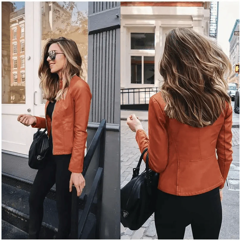 Elegance Autumn And Winter New Solid Color Jacket For Women's PU Leather Warmth Fashion Long-Sleeved Jacket For Women