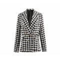 Elegance Women Tweed Jackets Fashionable Office Ladies Black Tassel Houndstooth Coats Female Autumn Vintage Thick Plaid Coat Girls Chic