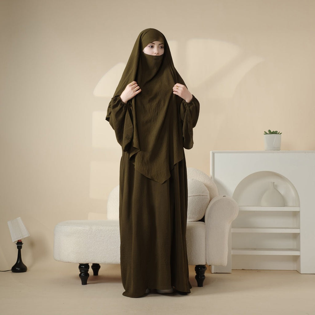 Elegant 2-Piece Crepe Abaya & Khimar Set (MK008)