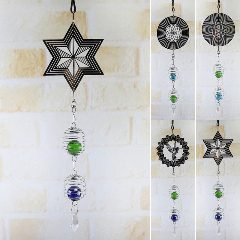 Elegant 3D Metal Hanging Wind Hanging Spinners Spiral Wind Chimes Wind Sculptures With Gazing Ball Spiral Tail Stainless Steel Spin Decor For Indoor Outdoor Spinner Wind Chime With Spiral Tail Ball Center Home Decor