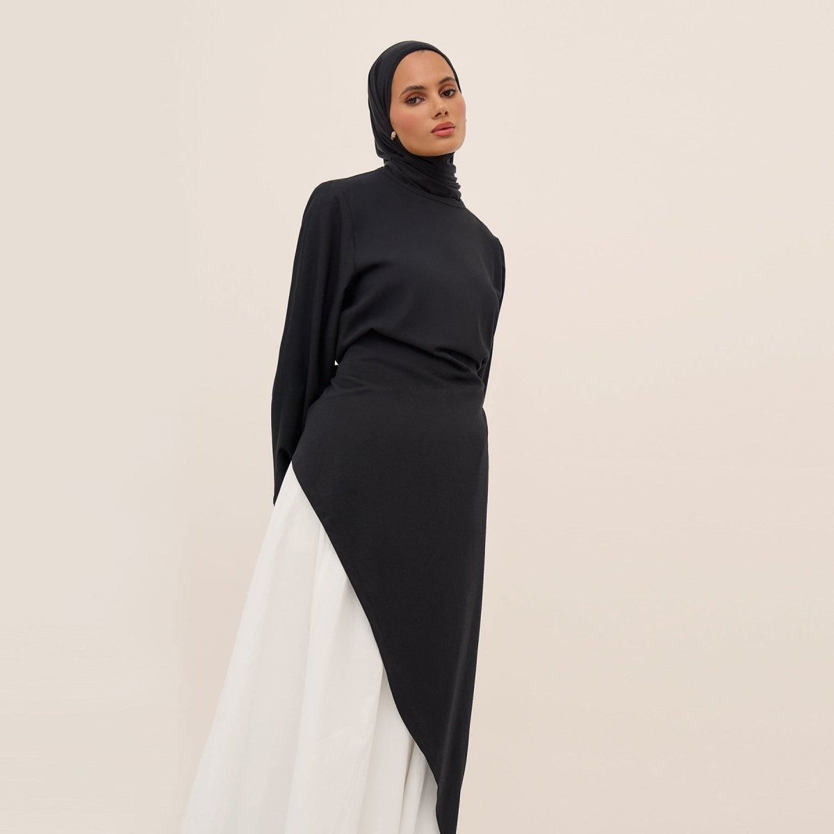 Elegant Asymmetric Top & Maxi Skirt Set | Cotton Linen Two-Piece Outfit (MS184)