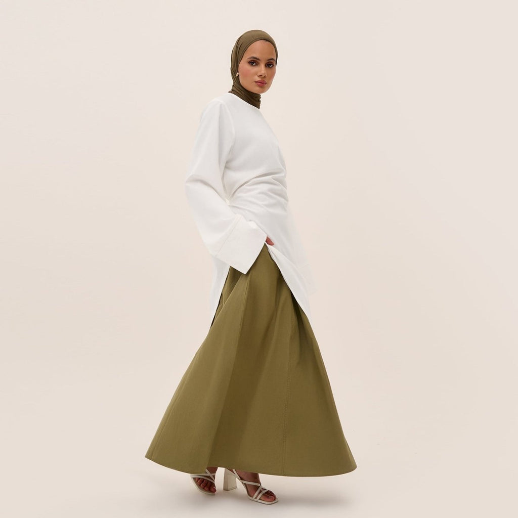 Elegant Asymmetric Top & Maxi Skirt Set | Cotton Linen Two-Piece Outfit (MS184)