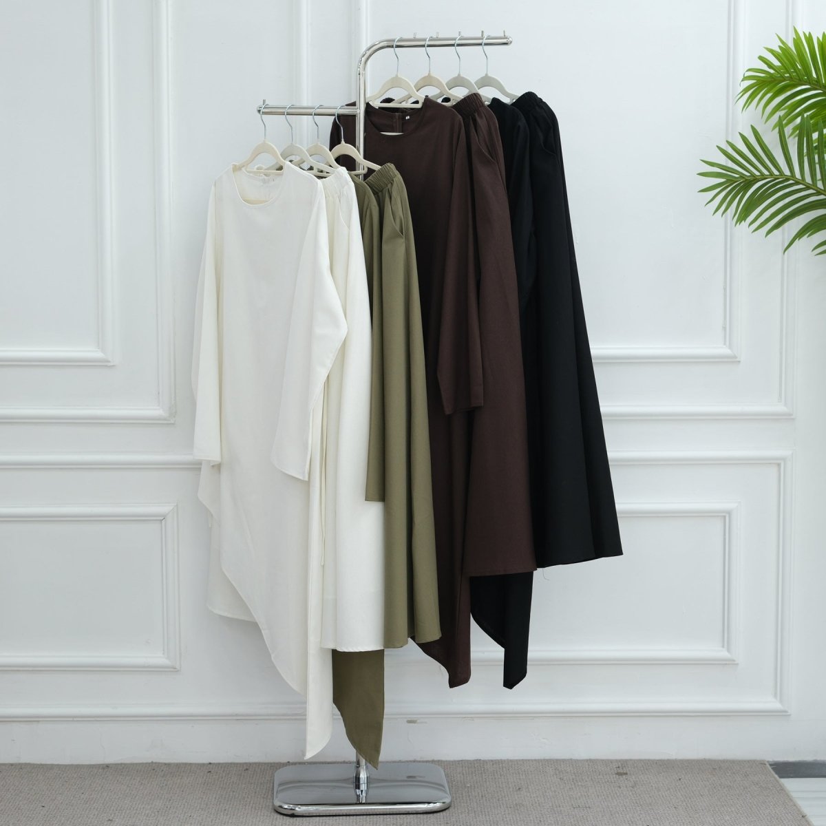 Elegant Asymmetric Top & Maxi Skirt Set | Cotton Linen Two-Piece Outfit (MS184)