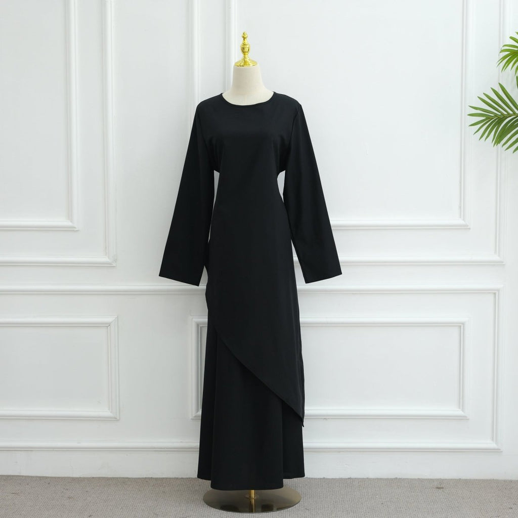 Elegant Asymmetric Top & Maxi Skirt Set | Cotton Linen Two-Piece Outfit (MS184)