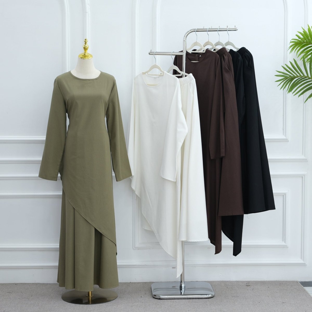 Elegant Asymmetric Top & Maxi Skirt Set | Cotton Linen Two-Piece Outfit (MS184)