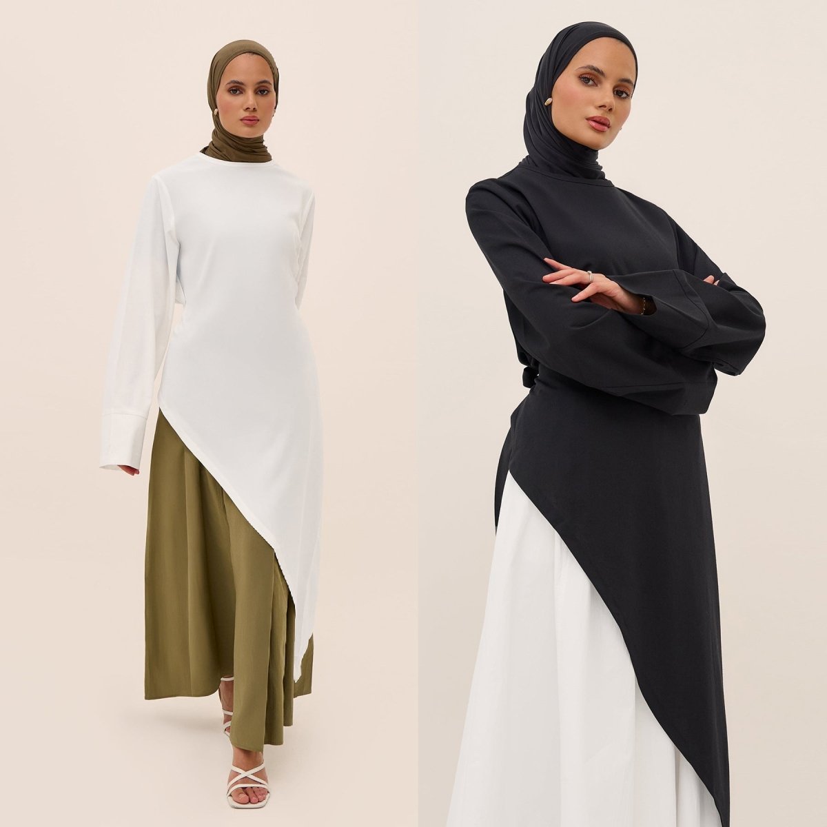 Elegant Asymmetric Top & Maxi Skirt Set | Cotton Linen Two-Piece Outfit (MS184)