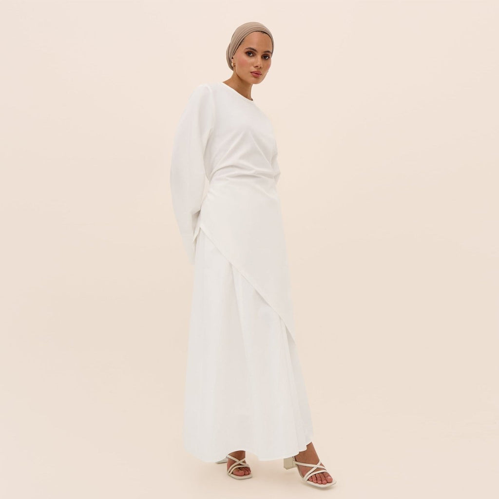Elegant Asymmetric Top & Maxi Skirt Set | Cotton Linen Two-Piece Outfit (MS184)