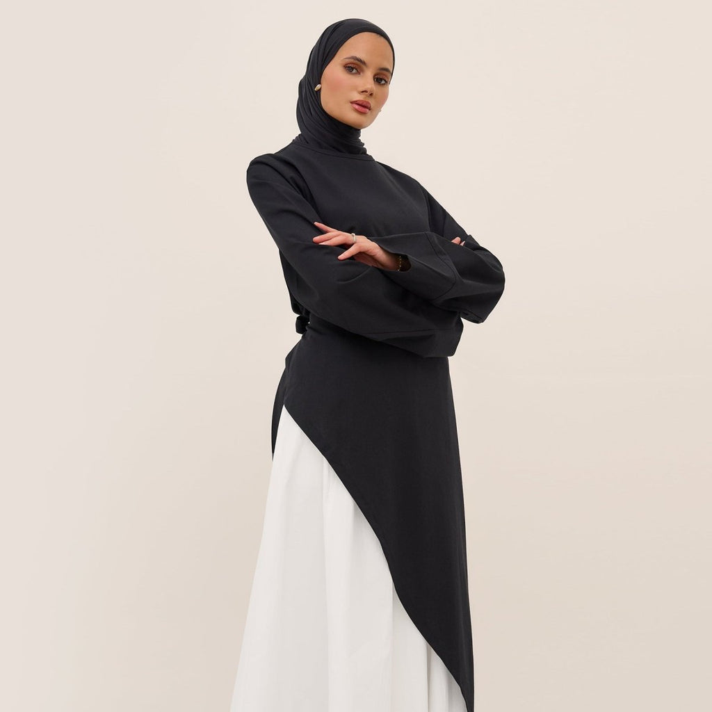 Elegant Asymmetric Top & Maxi Skirt Set | Cotton Linen Two-Piece Outfit (MS184)