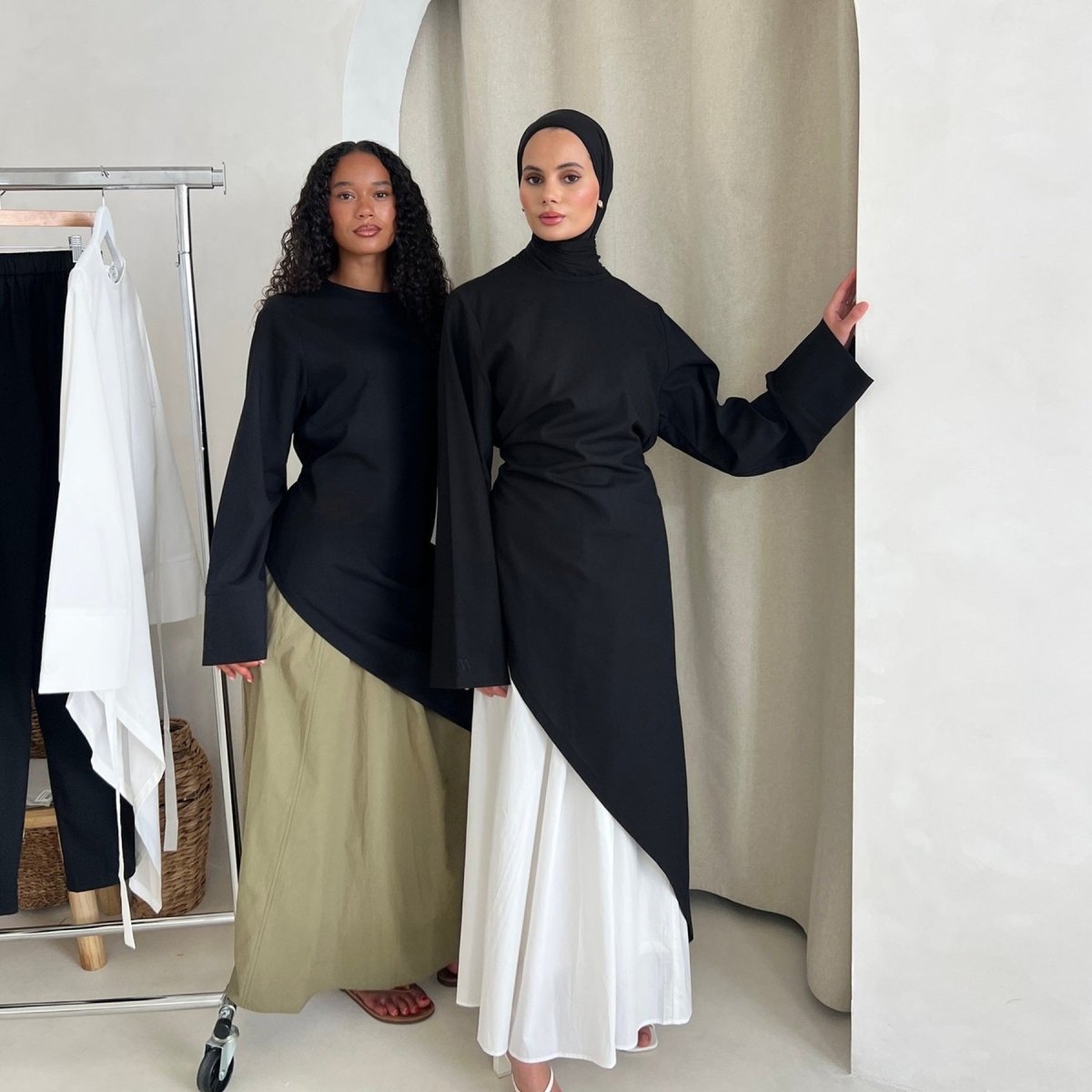 Elegant Asymmetric Top & Maxi Skirt Set | Cotton Linen Two-Piece Outfit (MS184)