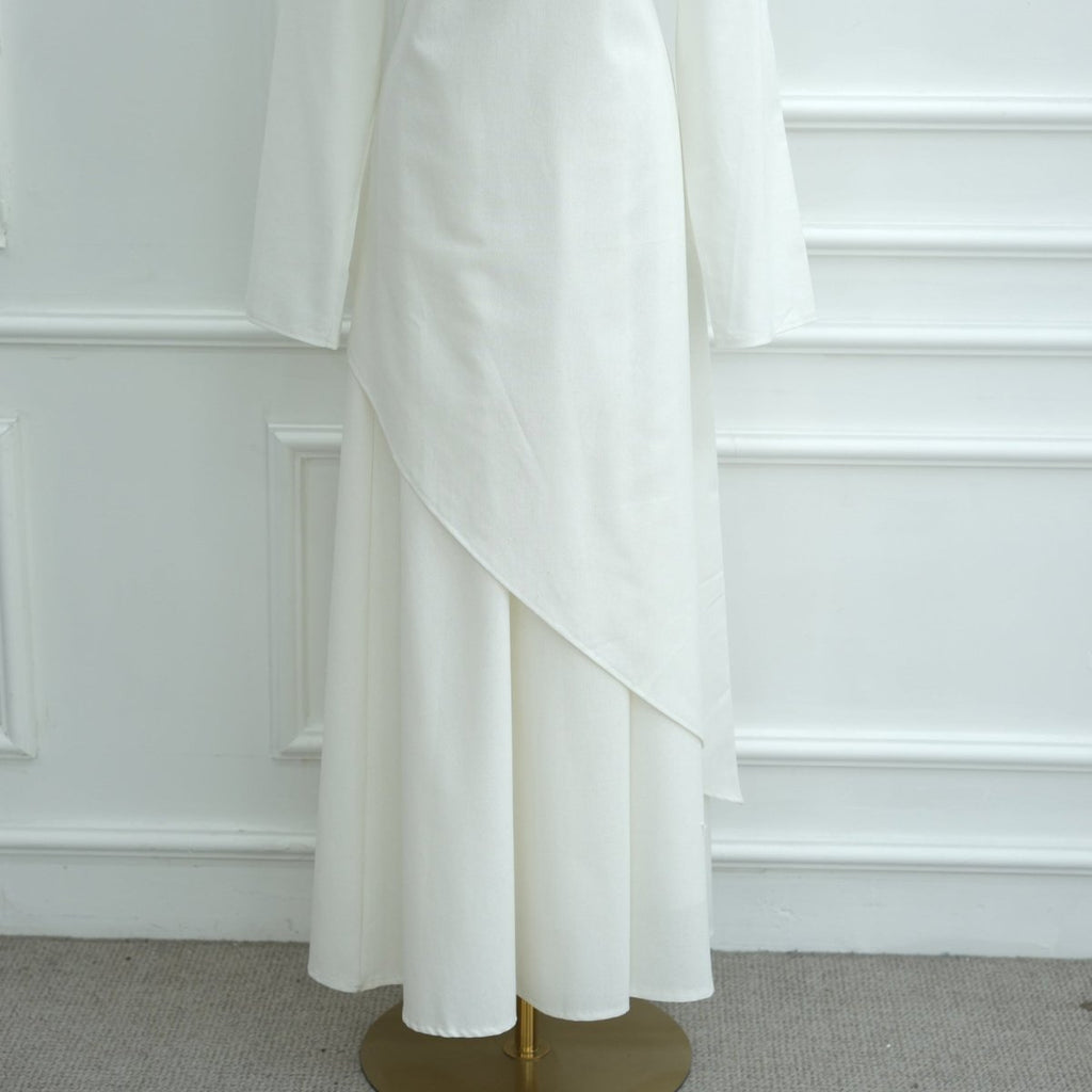 Elegant Asymmetric Top & Maxi Skirt Set | Cotton Linen Two-Piece Outfit (MS184)