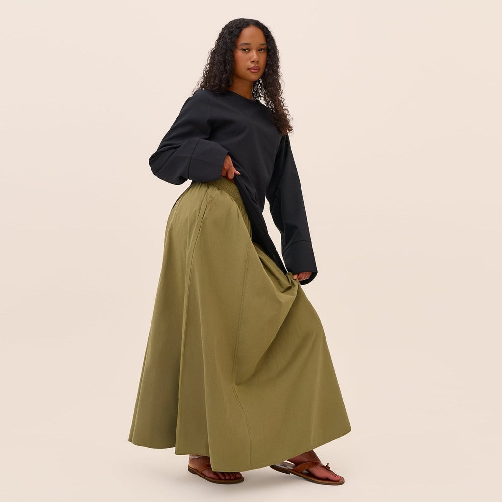Elegant Asymmetric Top & Maxi Skirt Set | Cotton Linen Two-Piece Outfit (MS184)