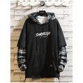 Elegant Autumn Spring Black Hoodies Men's Sweatshirts Punk Streetwear Casual Pullover Fleece Hoodie Men Contrast Color Design Pullover Long Sleeve Hoodie